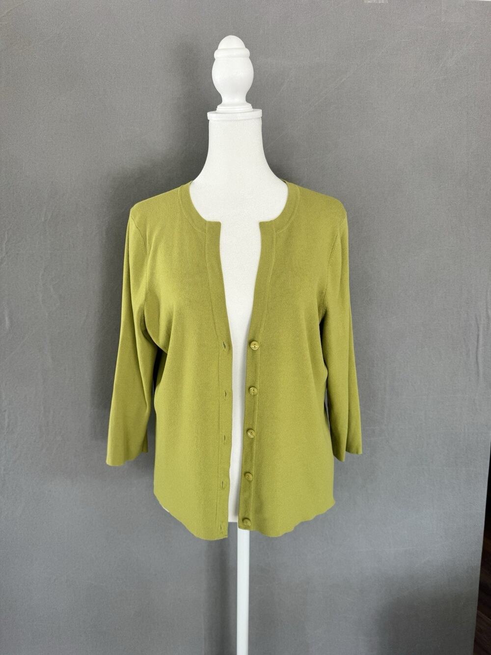 Talbots Petites Green Button Front Cardigan Sweater 3/4 Sleeve, PM Approx Size